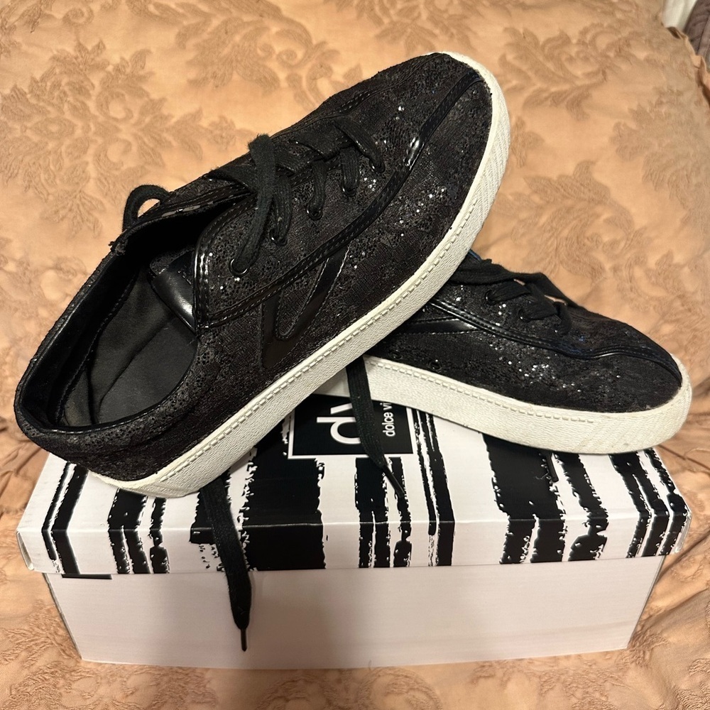 Black sequined tretorn sneakers
